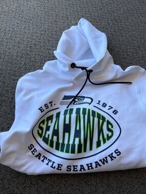 NFL White Seattle Seahawks Hoodie with Blue and Neon Green Logo